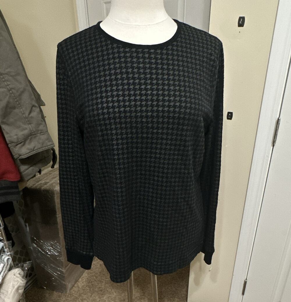 Lauren Jeans Co. Ralph Lauren Womens XL Black Gray Houndstooth Cotton Sweater